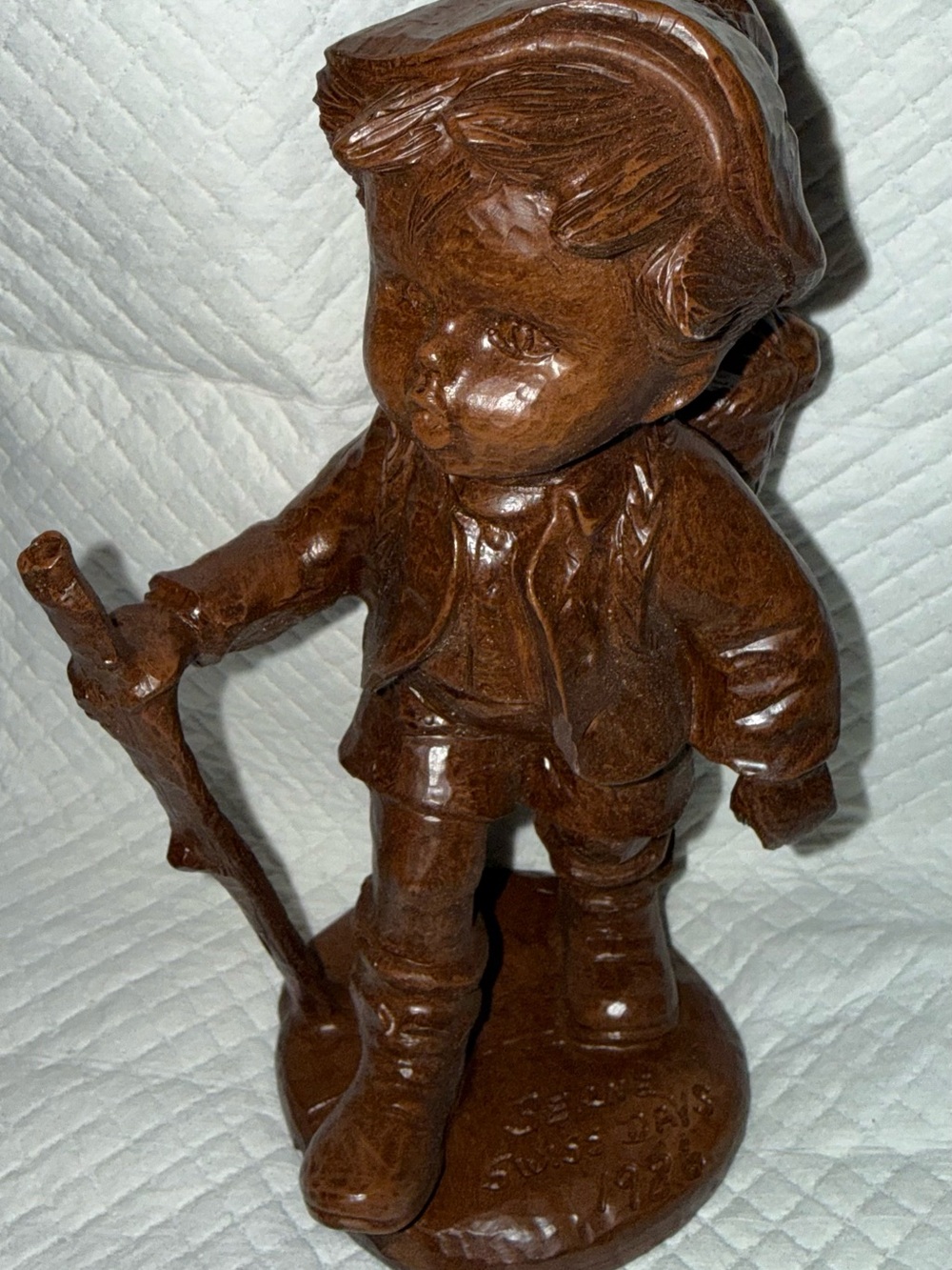 8” Boy with Walking Stick Sculpture Figurine  Handcrafted RED MILL MFG USA.